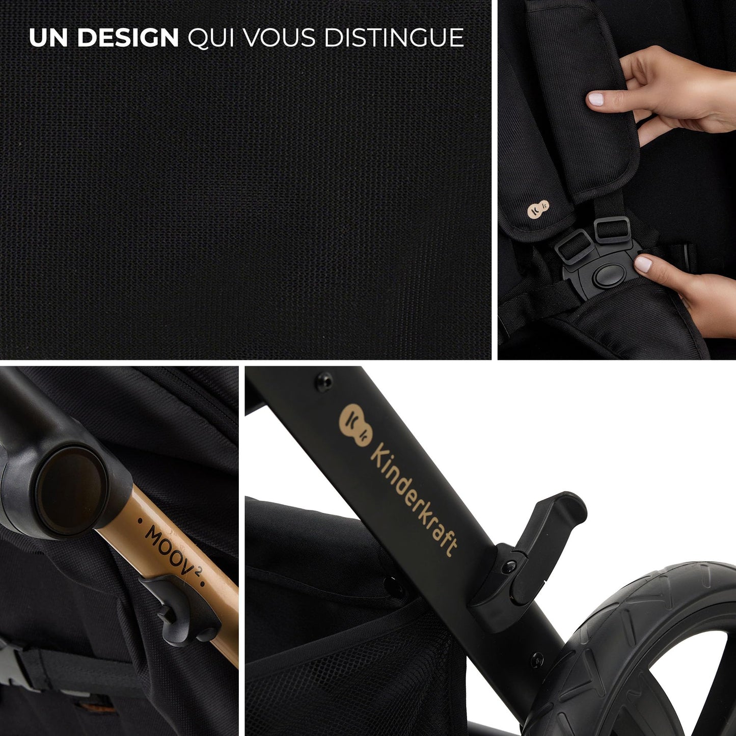 Kinderkraft MOOV2 AIR Poussette 3 en 1, Système de voyage de la naissance à 27 kg, Siège auto Mink PRO I-Size inclus, Capote extensible avec filtre UPF50+, Roues gonflables, Noir