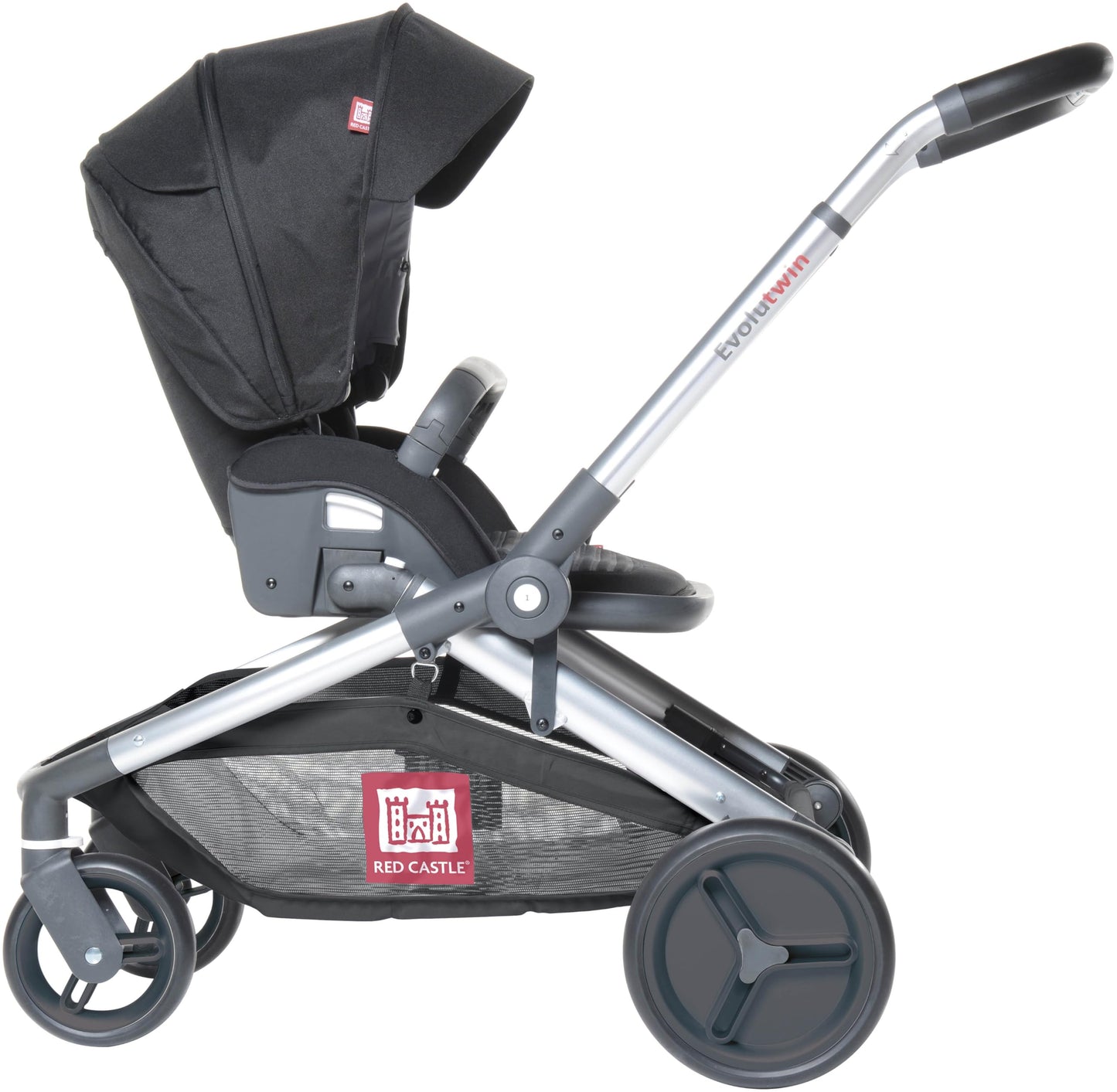 RED CASTLE, Poussette bébé Jumeaux/Tandem/Double, Dès la naissance, Siéges réversibles/dossier 3 positions, Grand panier de rangement, Chassis réglable, Modulable, Evolutwin, Noire