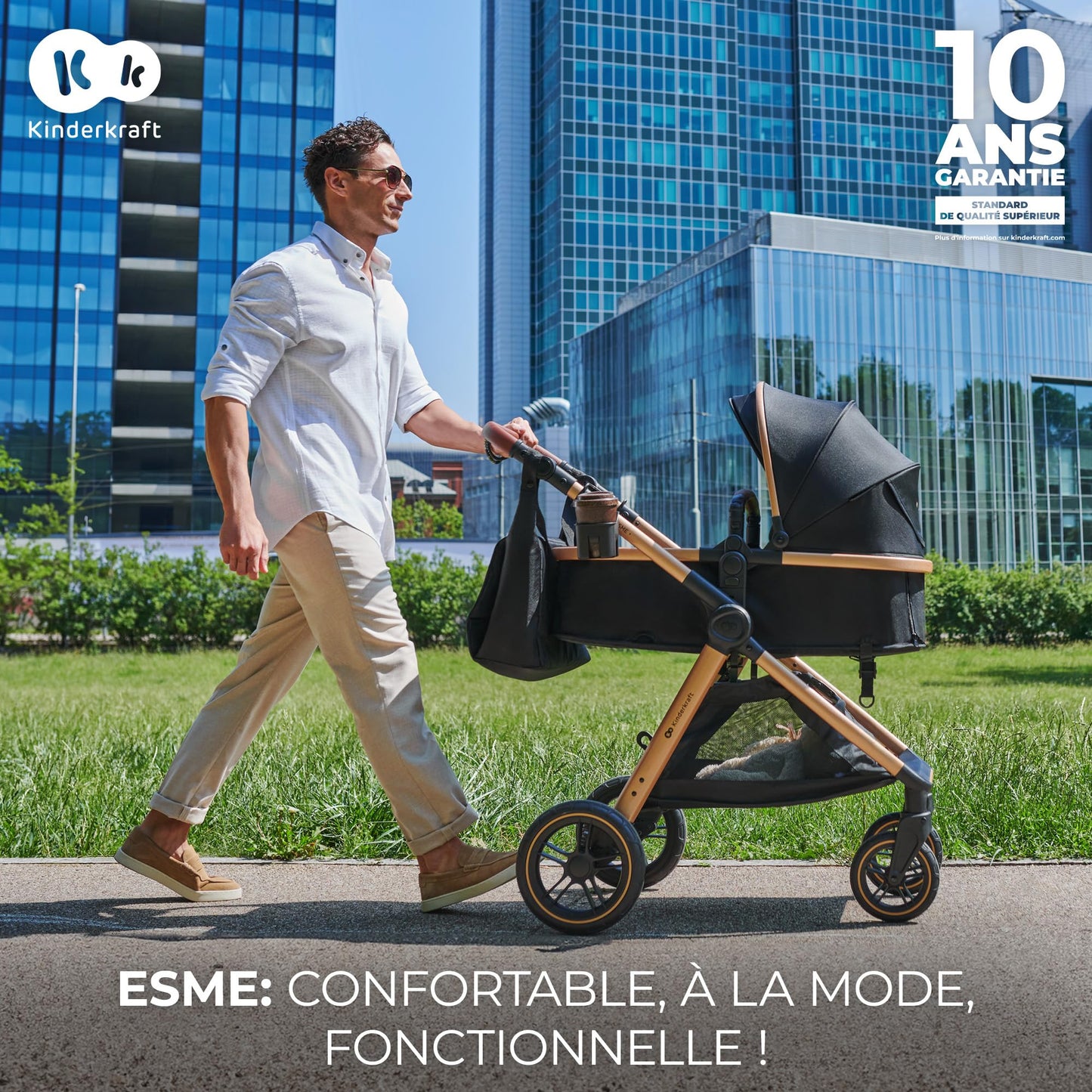 Kinderkraft ESME Poussette 3 en 1 avec porte-bébé Mink PRO I-Size, système de voyage, poussette bébé, poussette pliable, pour nouveau-né jusqu'à 4 ans, Gris