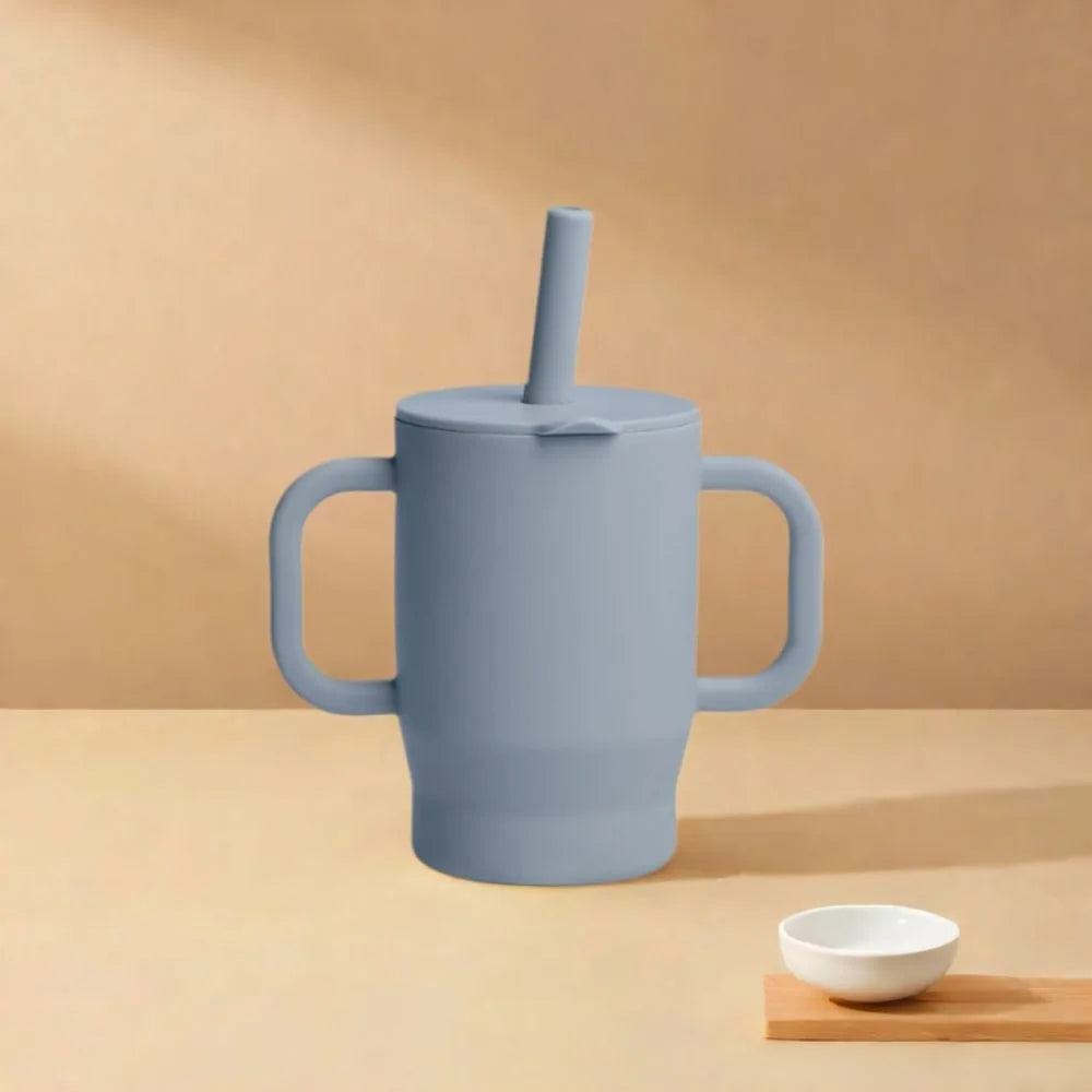 Gobelet en silicone avec paille – 180ml, sans BPA, anti-chute