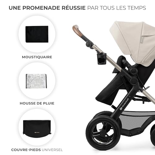 Kinderkraft MOOV2 AIR Poussette 3 en 1, Système de voyage de la naissance à 27 kg, Siège auto Mink PRO I-Size inclus, Capote extensible avec filtre UPF50+, Roues gonflables, Noir
