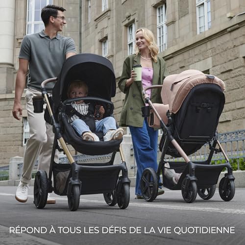 Kinderkraft MOOV2 AIR Poussette 3 en 1, Système de voyage de la naissance à 27 kg, Siège auto Mink PRO I-Size inclus, Capote extensible avec filtre UPF50+, Roues gonflables, Noir