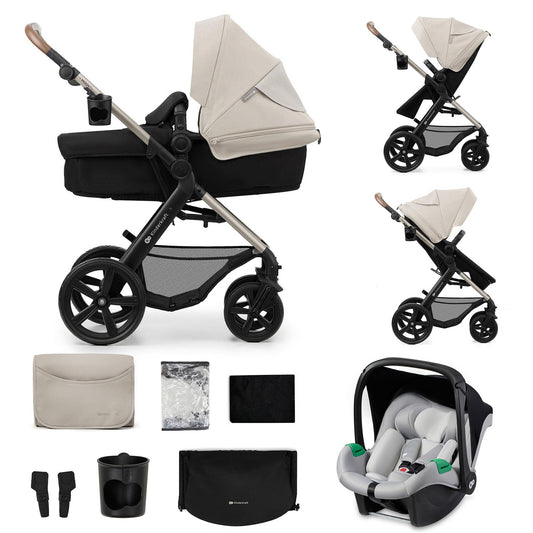 Kinderkraft MOOV2 AIR Poussette 3 en 1, Système de voyage de la naissance à 27 kg, Siège auto Mink PRO I-Size inclus, Capote extensible avec filtre UPF50+, Roues gonflables, Noir