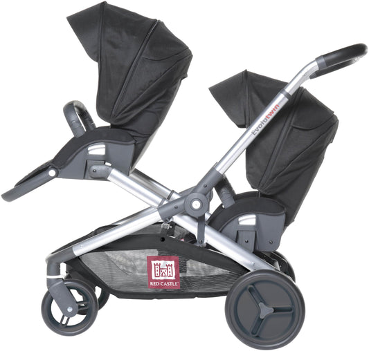 RED CASTLE, Poussette bébé Jumeaux/Tandem/Double, Dès la naissance, Siéges réversibles/dossier 3 positions, Grand panier de rangement, Chassis réglable, Modulable, Evolutwin, Noire